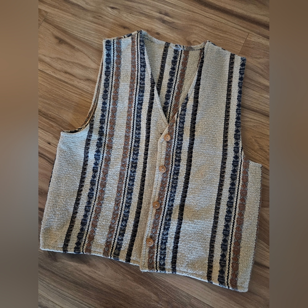 Vintage Portugese Striped Button-Up Vest Medium